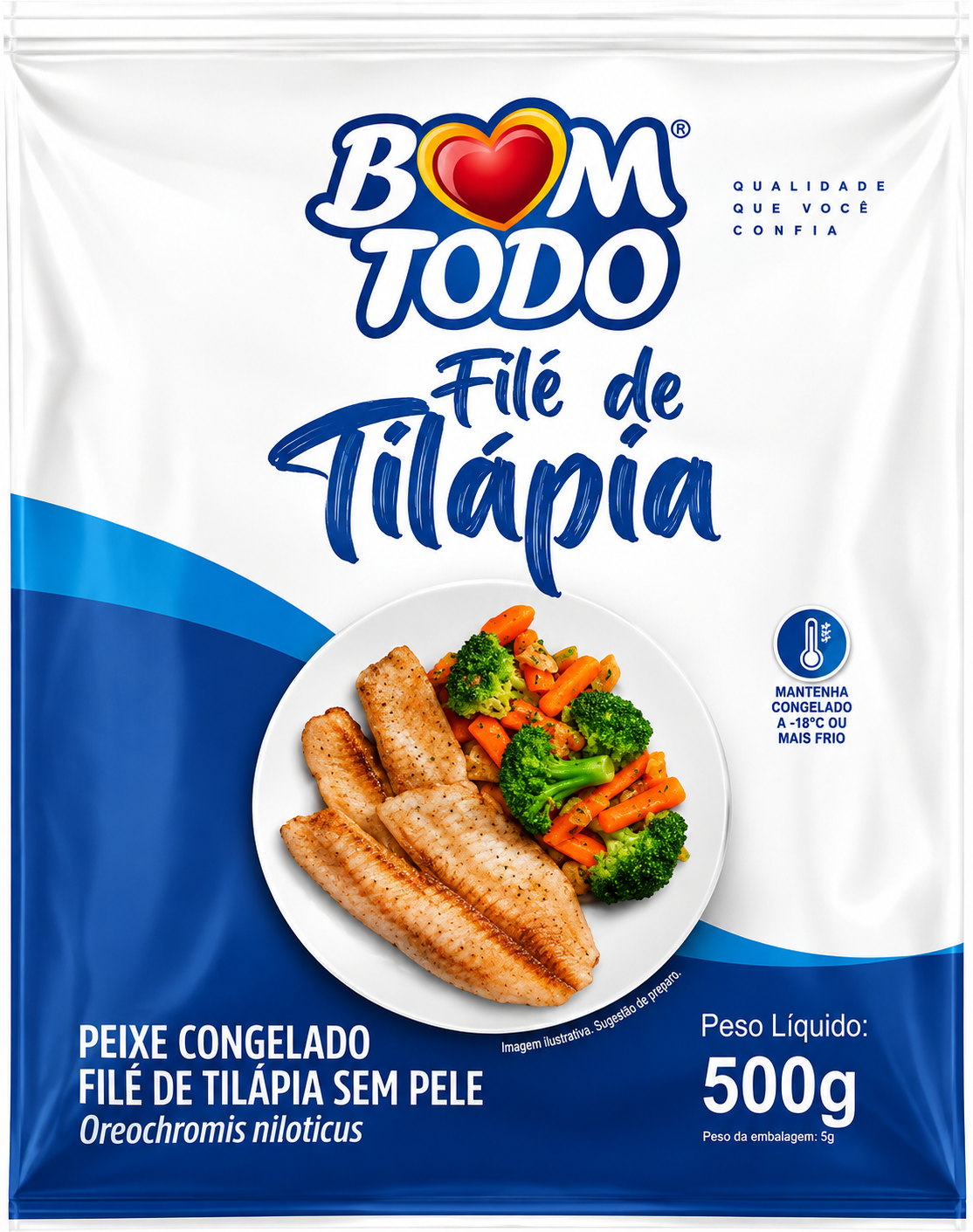 FILÉ DE TILÁPIA CONGELADA BOM TODO PACOTE COM 500G