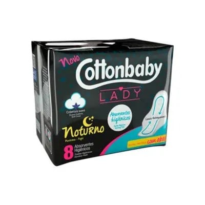 ABSORVENTE COM ABAS SUAVE COTTONBABY LADY NOTURNO PACOTE 8 UNIDADES