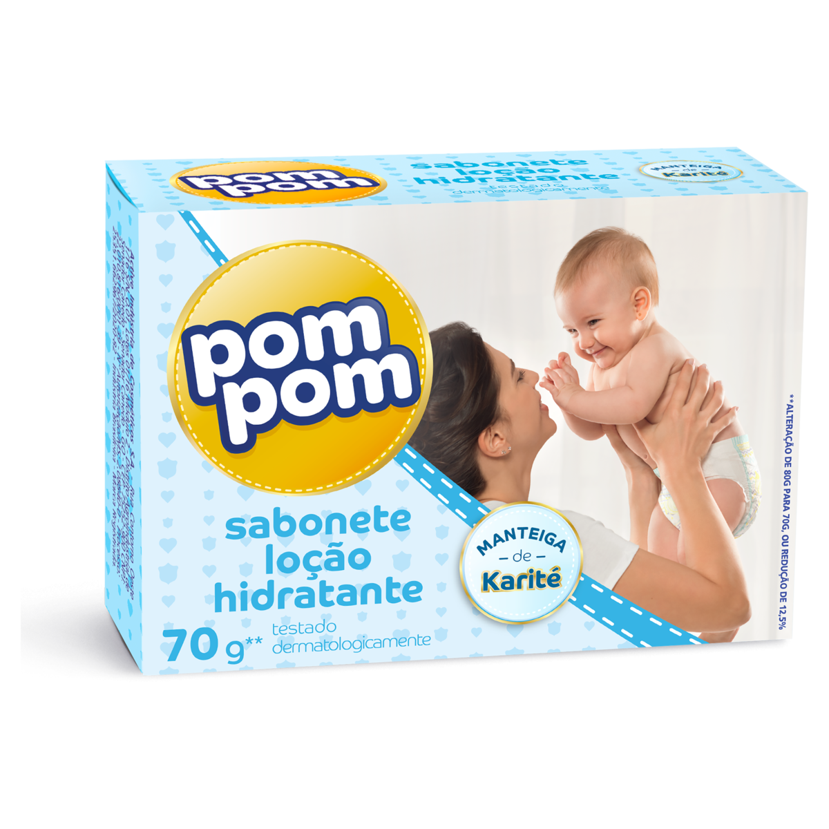 SABONETE INFANTIL BARRA LOÇÃO HIDRATANTE MANTEIGA DE KARITÉ POM POM CAIXA 70G
