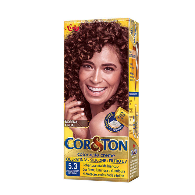 KIT COLORAÇÃO CREME COR 5.3 CASTANHO CLARO DOURADO NIELY COR&TON