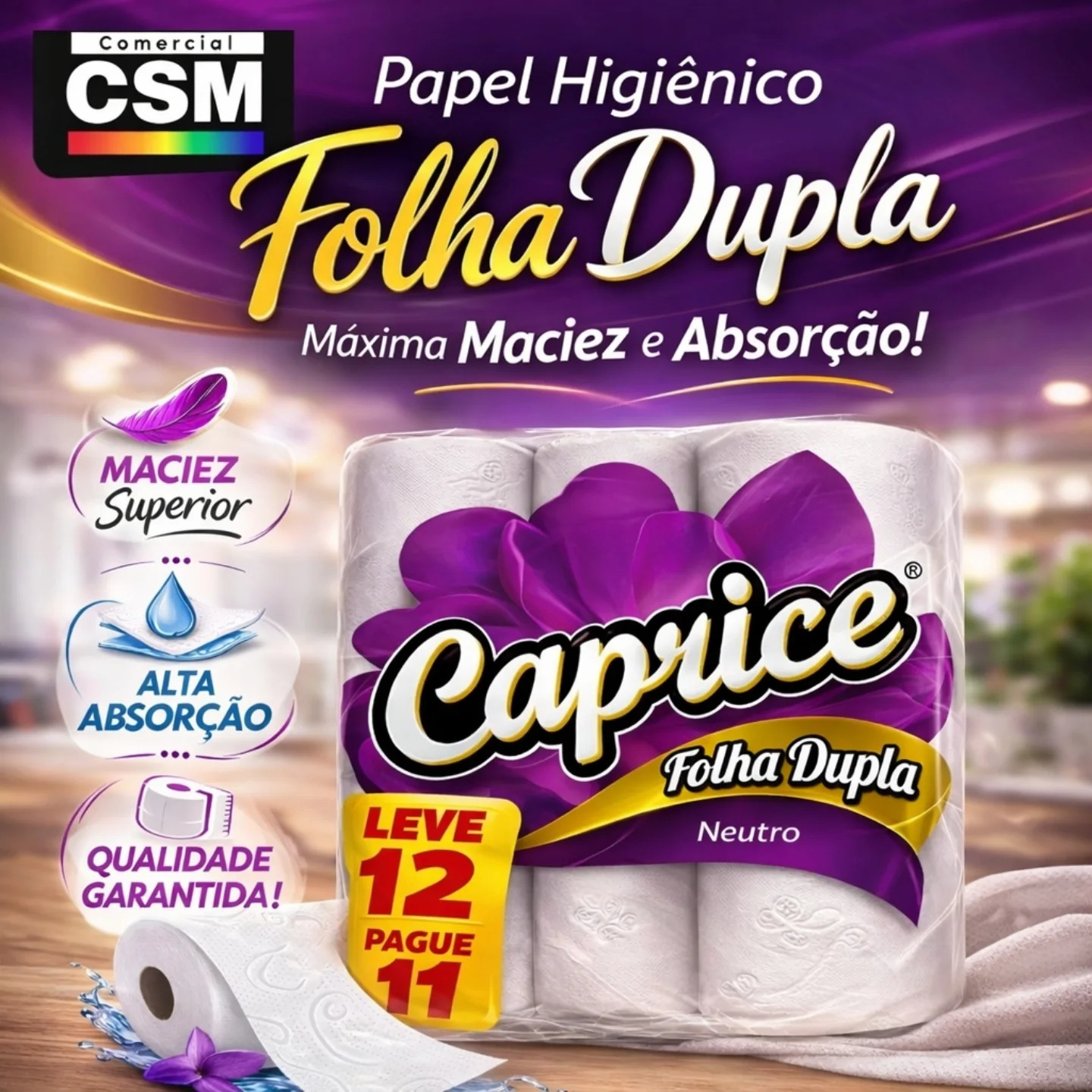 PAPEL HIGIÊNICO CAPRICE FOLHA DUPLA 20M LEVE 12 PAGUE 11