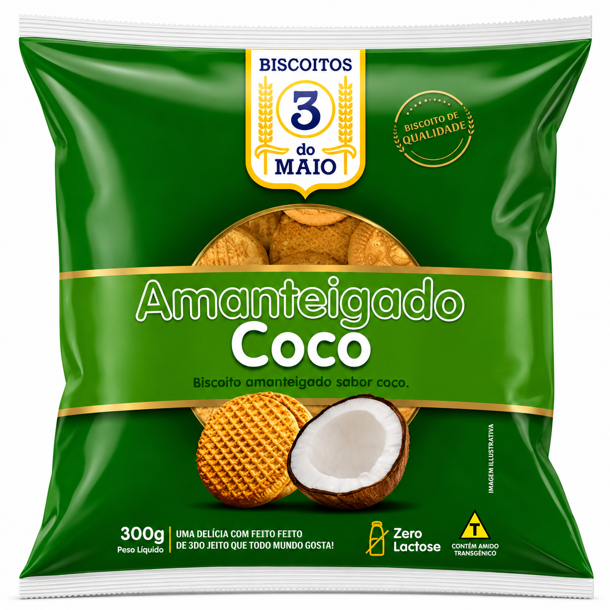 BISCOITO AMANTEIGADO DE COCO 300G 3 DE MAIO