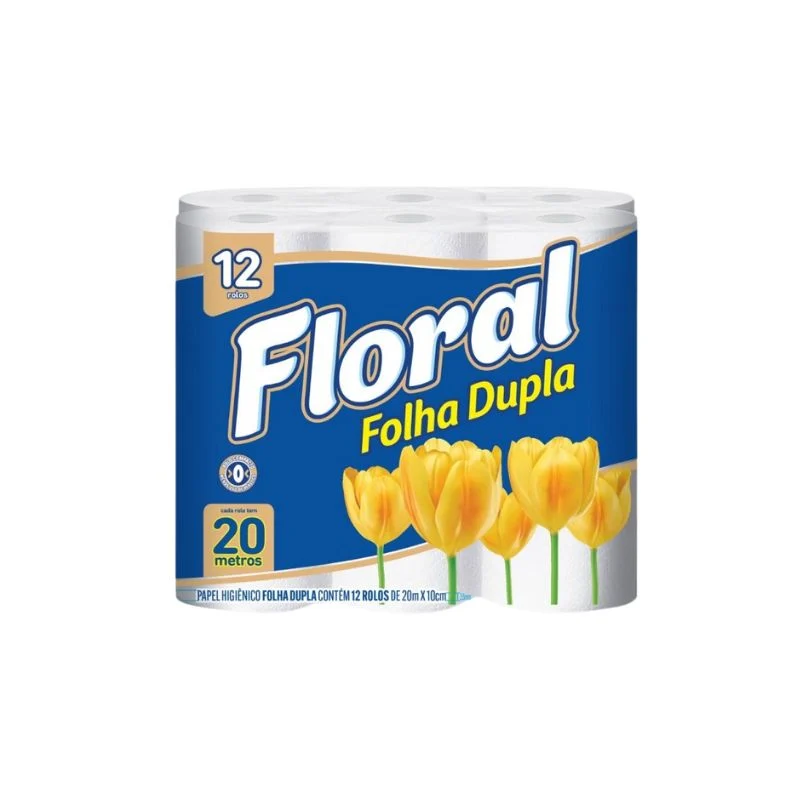 PAPEL HIGIÊNICO FLORAL FOLHA DUPLA 12 ROLOS 20M NEUTRO