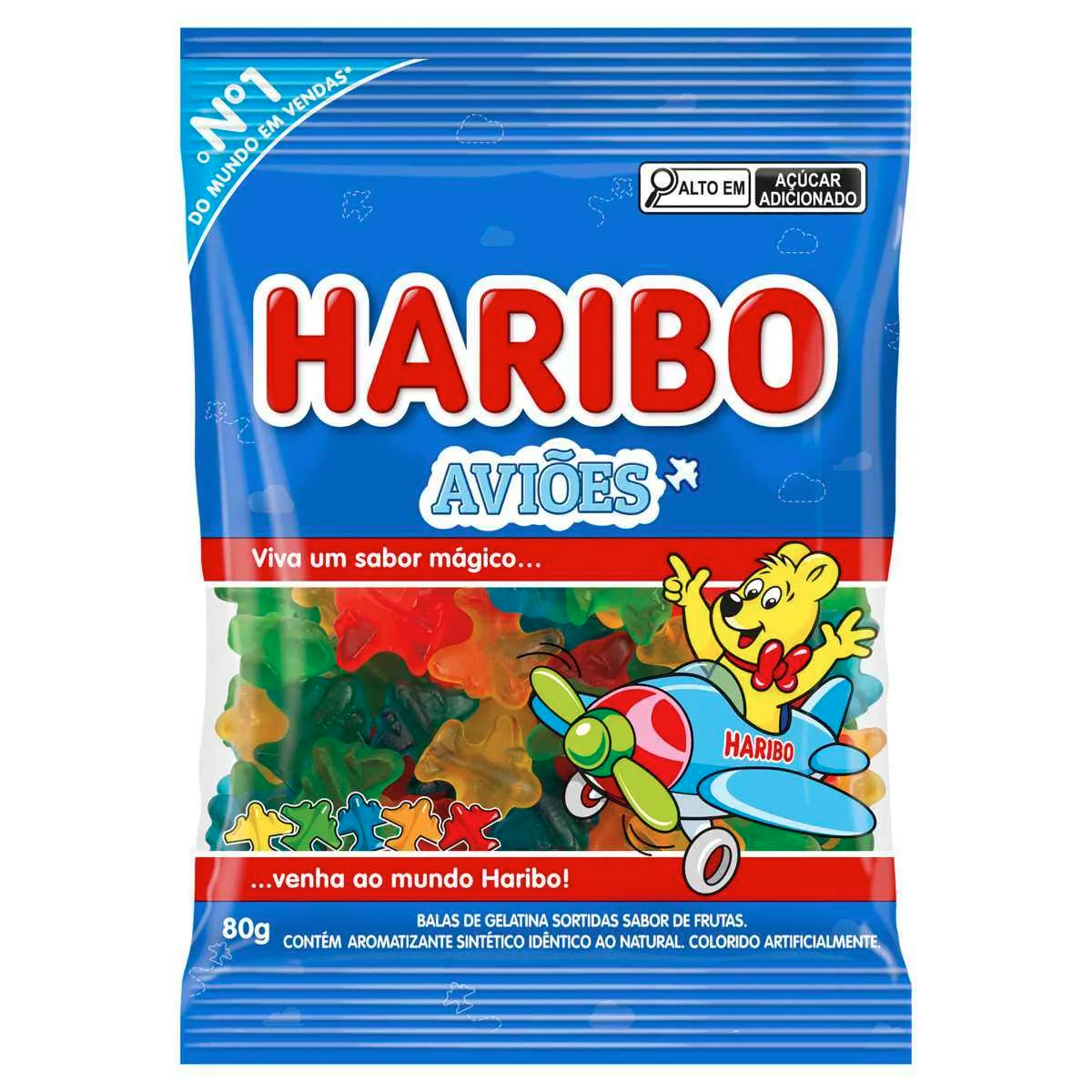 BALA DE GELATINA FRUTAS AVIÕES HARIBO PACOTE 80G