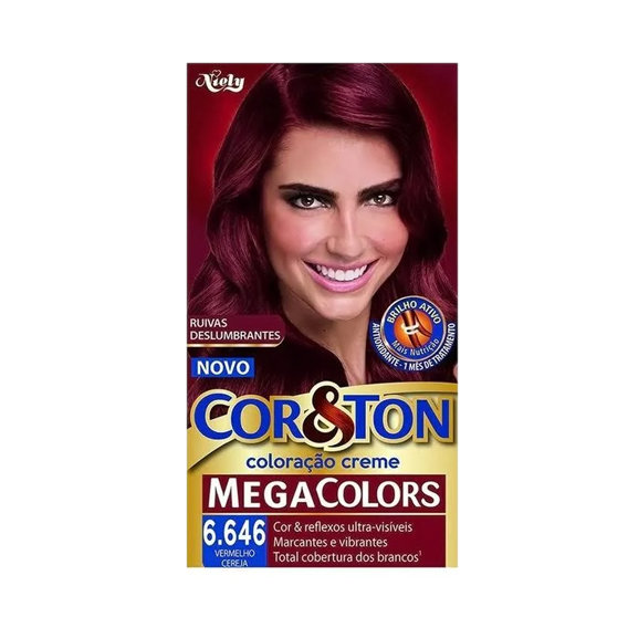 KIT COLORAÇÃO CREME COR 6.646 VERMELHO CEREJA NIELY COR&TON MEGA COLORS
