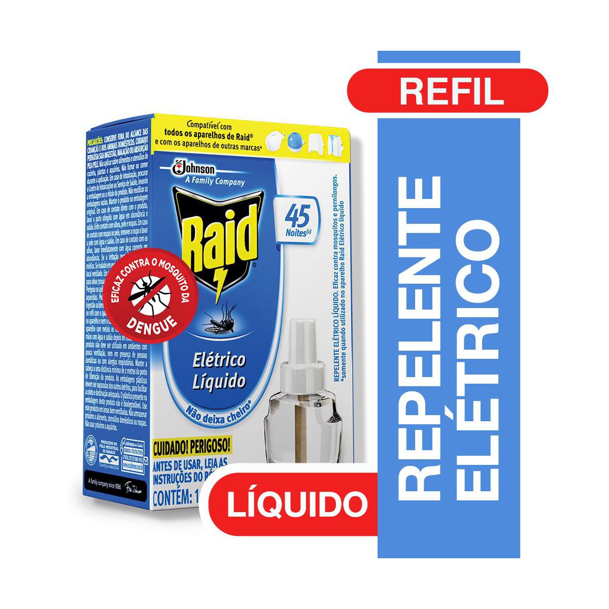 REPELENTE LÍQUIDO ELÉTRICO 45 NOITES SEM PERFUME RAID CAIXA 32,9ML REFIL