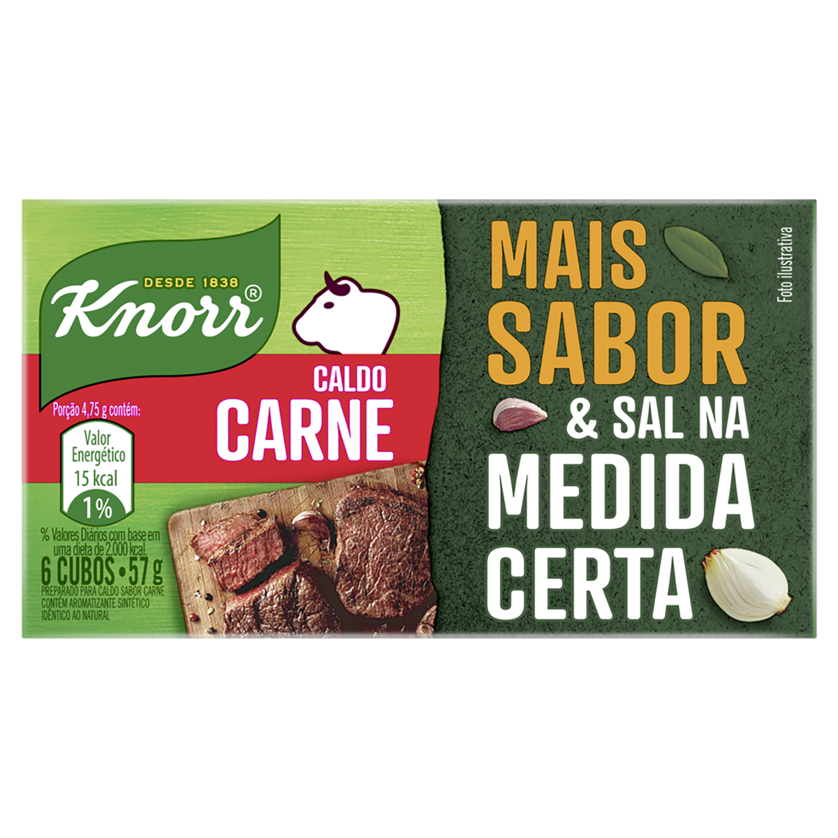 CALDO TABLETE CARNE KNORR MAIS SABOR CAIXA 57G 6 UNIDADES