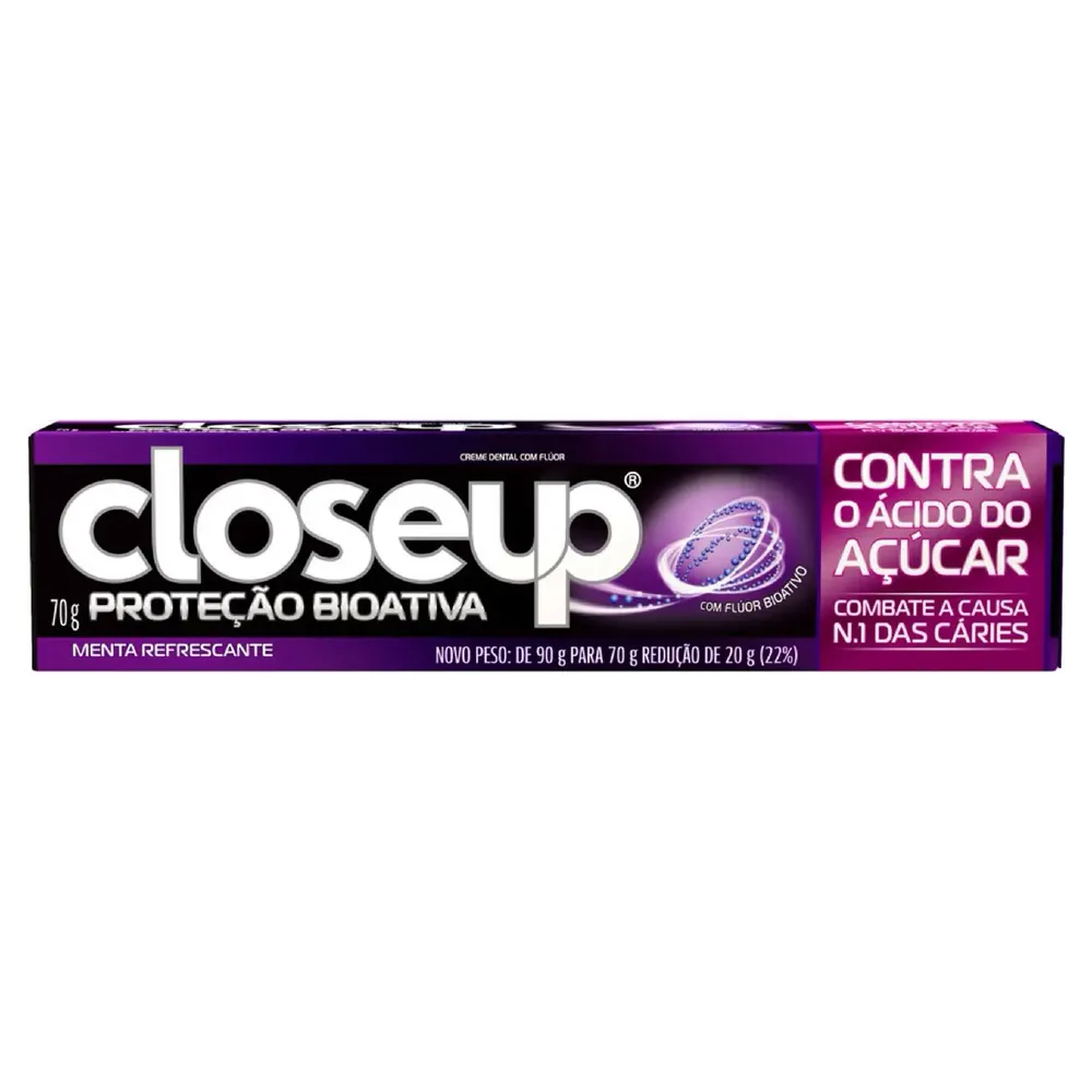 CREME DENTAL MENTA REFRESCANTE CLOSEUP PROTEÇÃO BIOATIVA CONTRA O ÁCIDO DO AÇÚCAR CAIXA 70G
