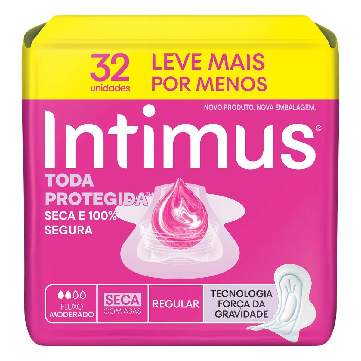 ABSORVENTE COM ABAS SECA INTIMUS TRIPLA PROTEÇÃO PACOTE 32 UNIDADES LEVE MAIS PAGUE MENOS