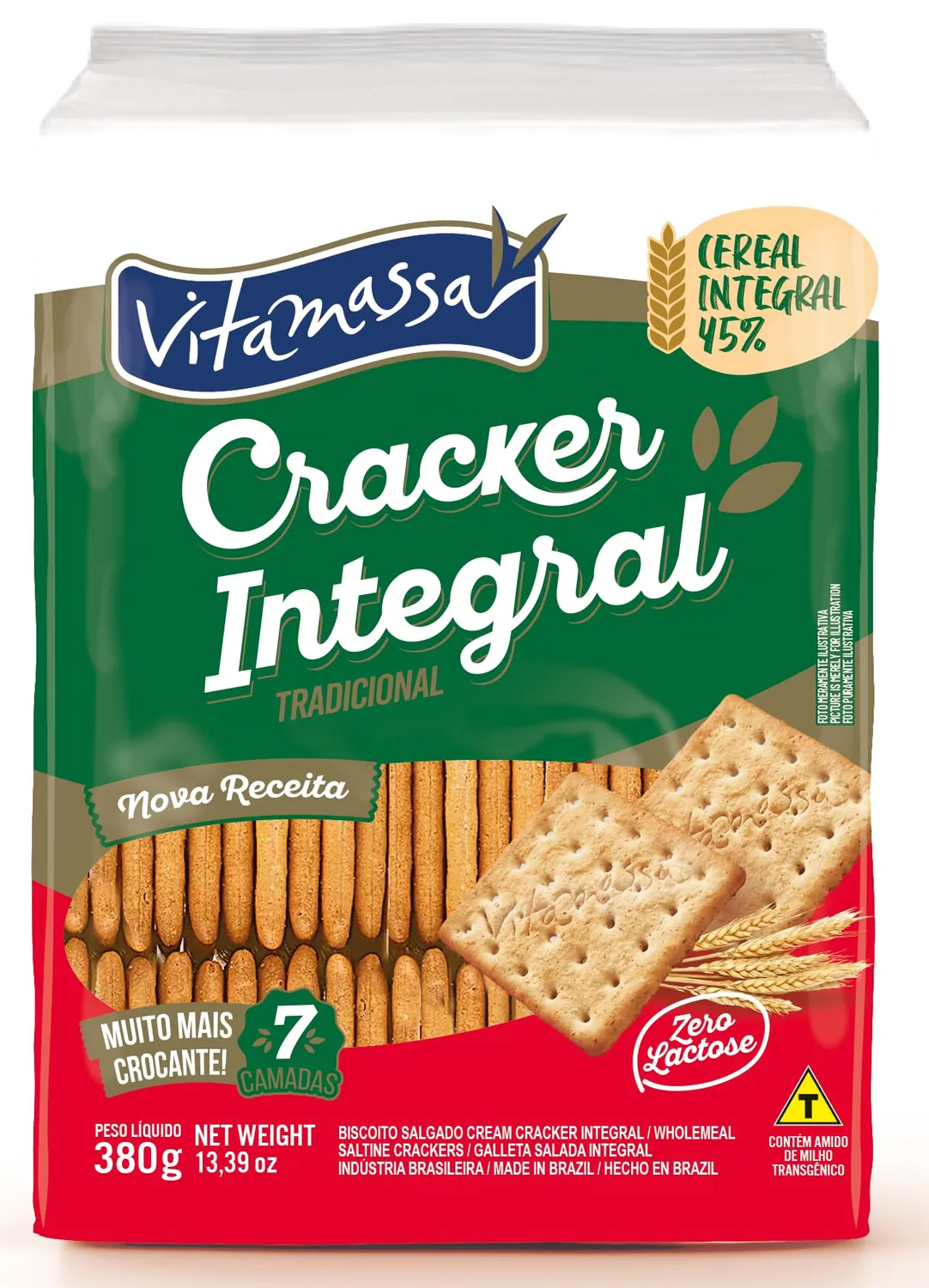 BISCOITO BOLACHA CREAM CRACKER INTEGRAL VITAMASSA 380G