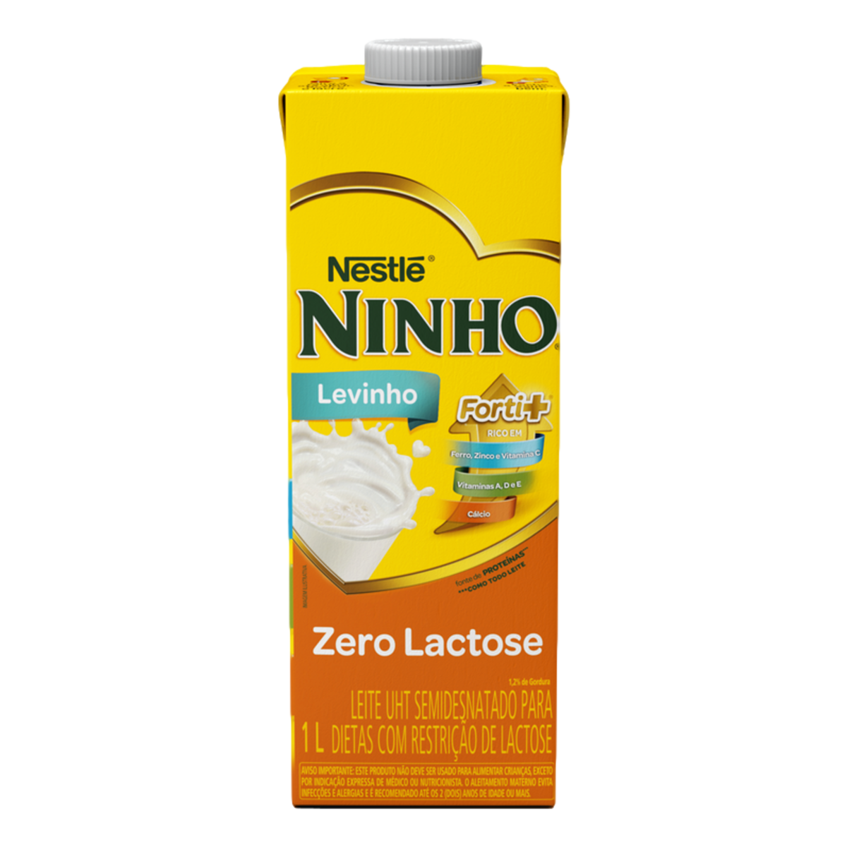 LEITE UHT SEMIDESNATADO ZERO LACTOSE NINHO LEVINHO FORTI+ CAIXA COM TAMPA 1L