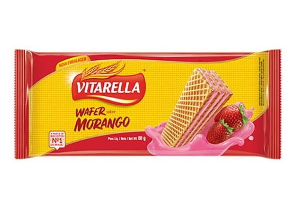 BISCOITO WAFER RECHEIO MORANGO VITARELLA PACOTE 80G