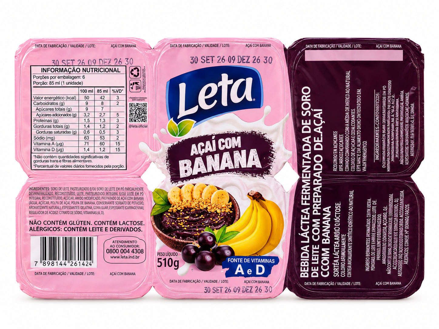 BEBIDA LÁCTEA LETA 540G BANDEJA DE AÇAÍ COM BANANA