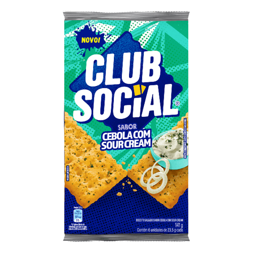 PACK BISCOITO CEBOLA COM SOUR CREAM CLUB SOCIAL PACOTE 141G 6 UNIDADES 0