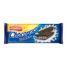 BISCOITO WAFER CHOCOLATE RECHEIO BAUNILHA VITARELLA CHOCORESCO PACOTE 80G 0