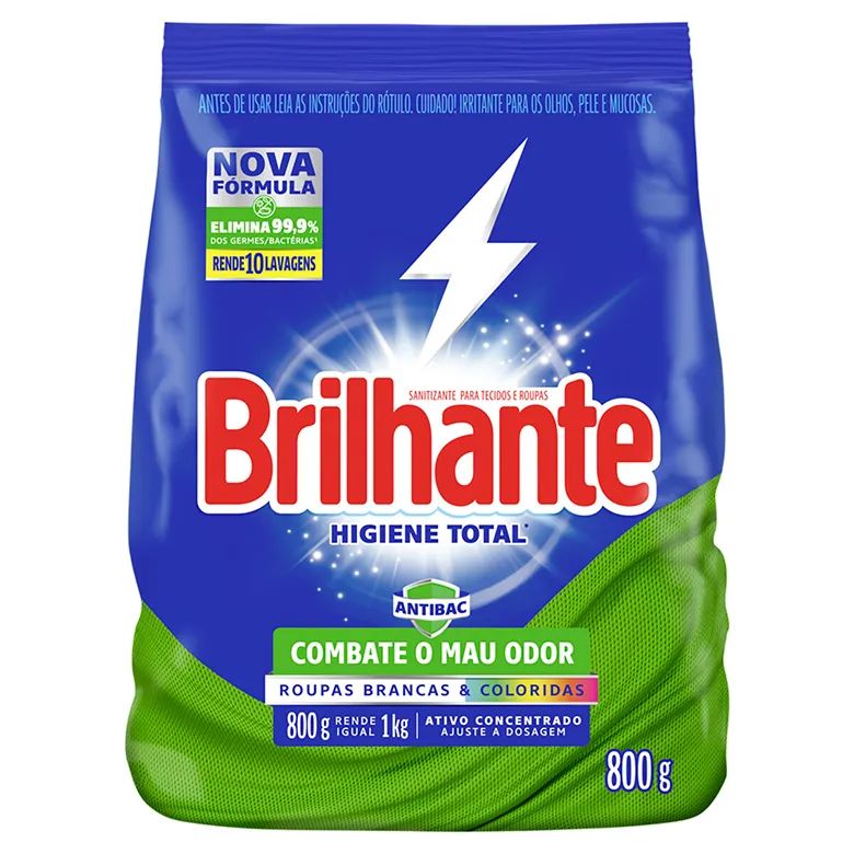 LAVA ROUPAS BRILHANTE SANITIZANTE HIGIENE TOTAL SACHÊ 800G