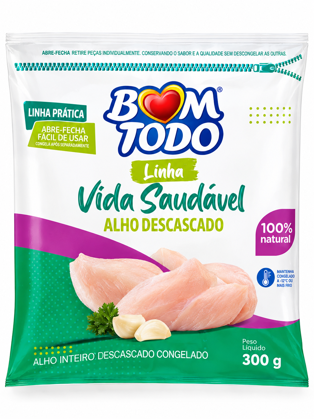 ALHO INTEIRO DESCASCADO CONGELADO BOM TODO 300G — imagem 1