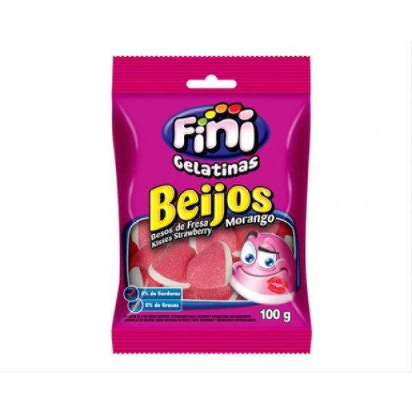 BALA DE GELATINA MORANGO BEIJOS FINI PACOTE 100G 0
