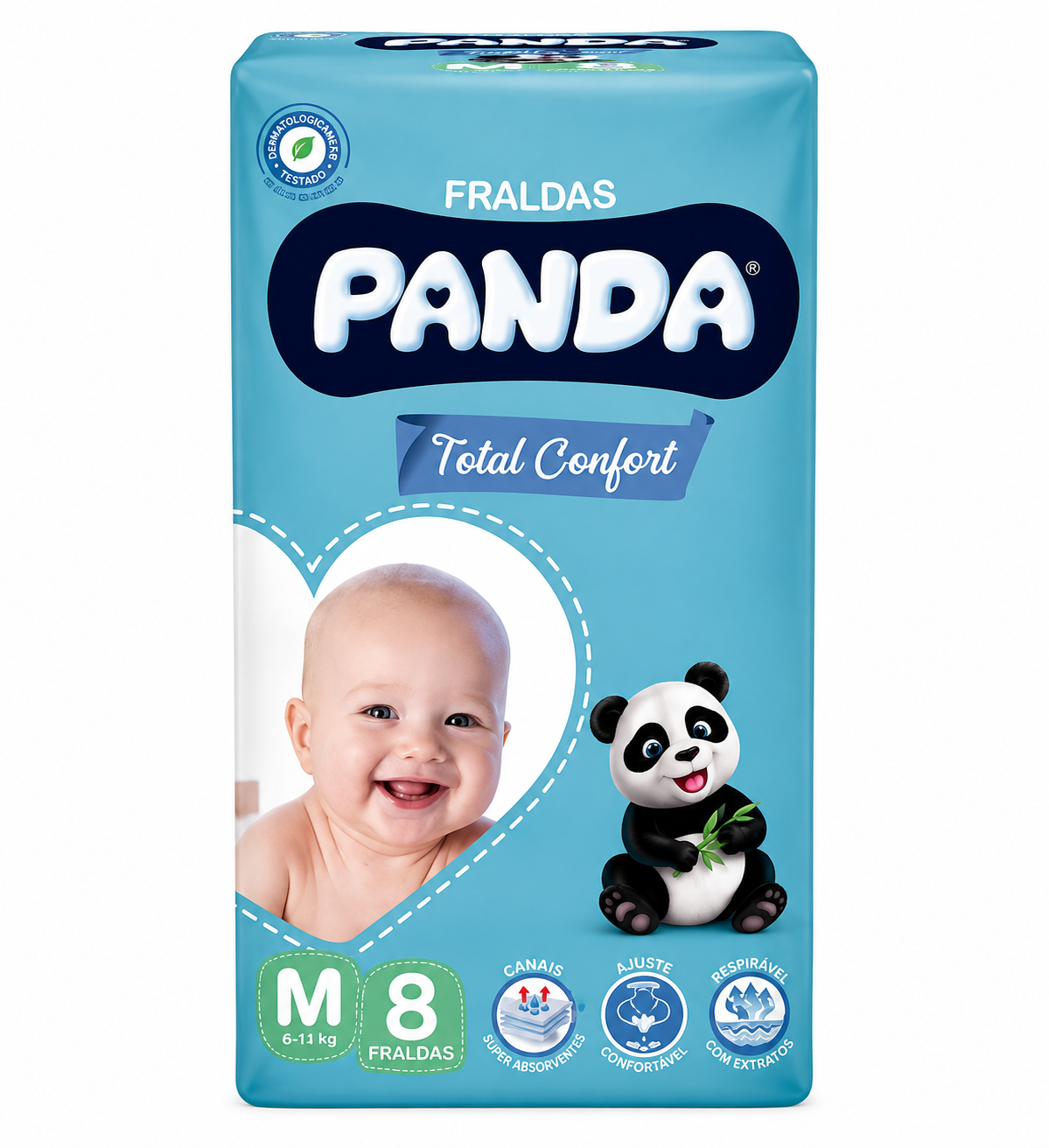 FRALDA PANDA TOTAL CONFORT TAMANHO M REGULAR PACOTE COM 8 UNIDADES