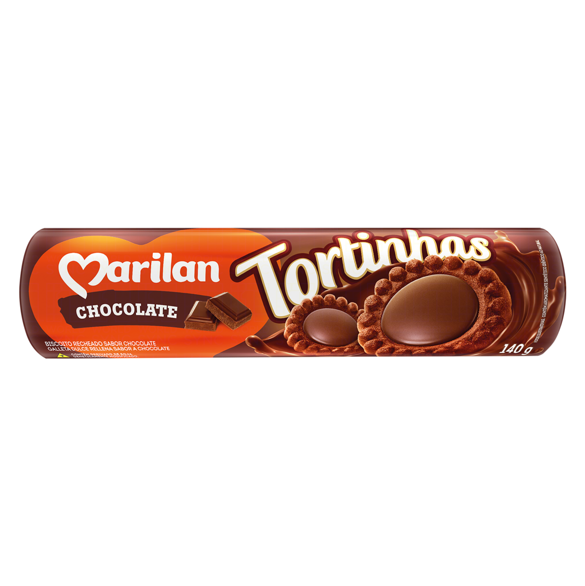 BISCOITO RECHEIO CHOCOLATE MARILAN TORTINHAS PACOTE 140G
