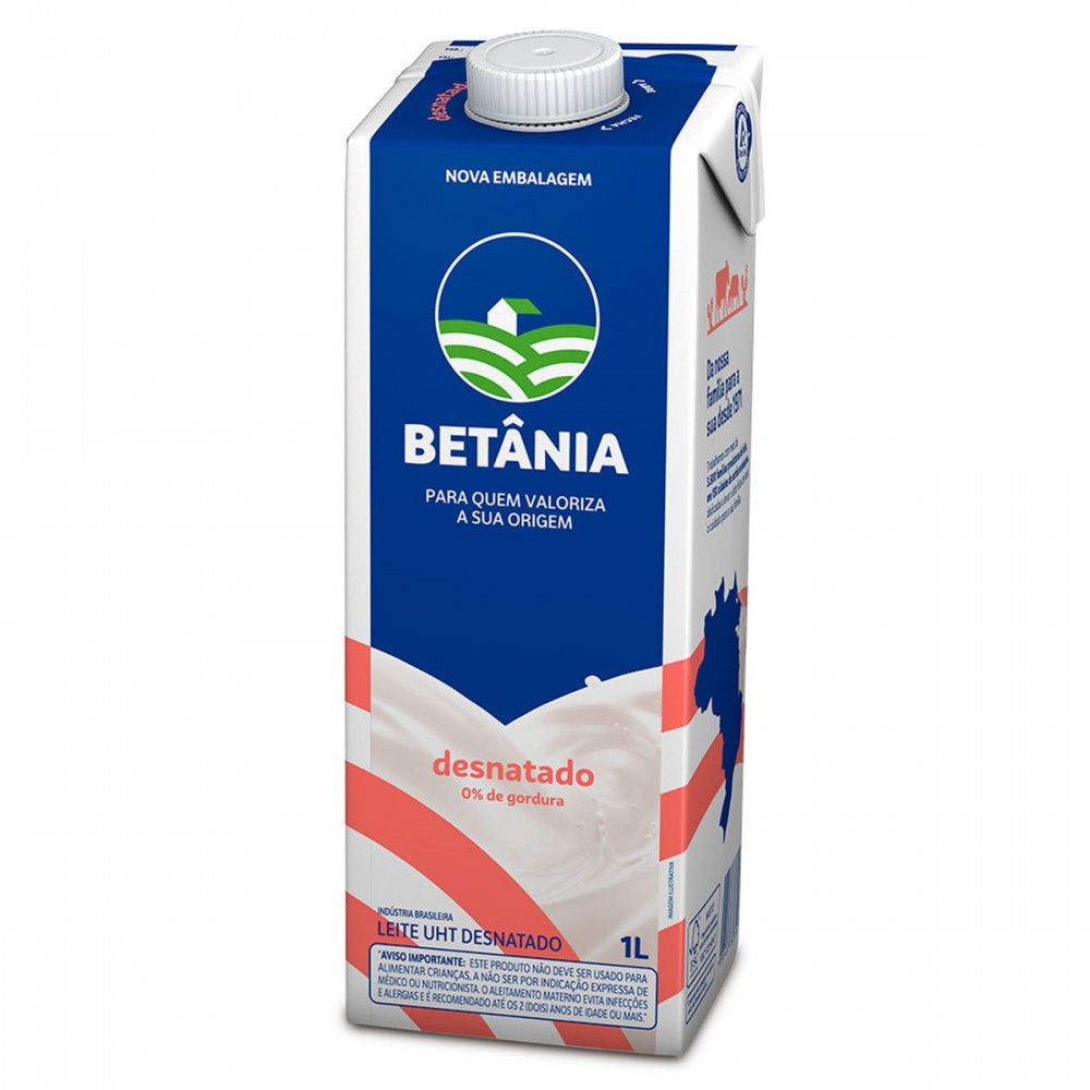 LEITE UHT DESNATADO BETÂNIA CAIXA COM TAMPA 1L