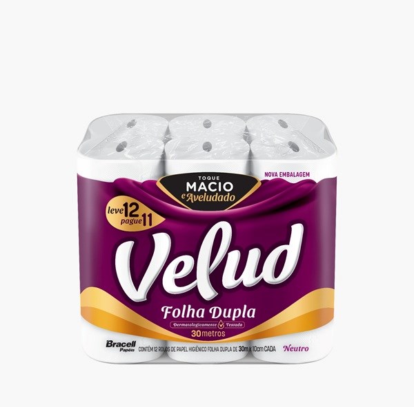 PAPEL HIGIENICO VELUD LV12PG11 30MT FOLHA DUPLA NEUTRO