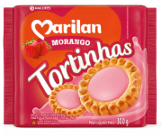BISCOITO RECHEIO MORANGO MARILAN TORTINHAS PACOTE 300G 0