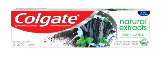 GEL DENTAL CARVÃO ATIVADO MENTA COLGATE NATURAL EXTRACTS PURIFICANTE CAIXA 90G