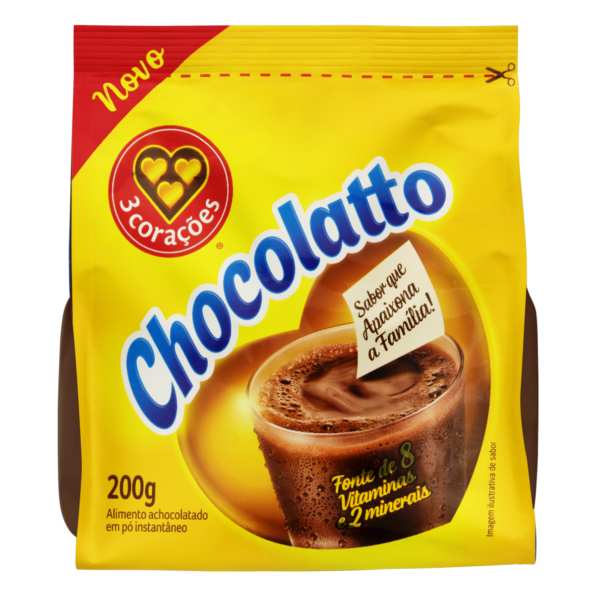 ACHOCOLATADO PÓ 3 CORAÇÕES CHOCOLATTO PACOTE 200G