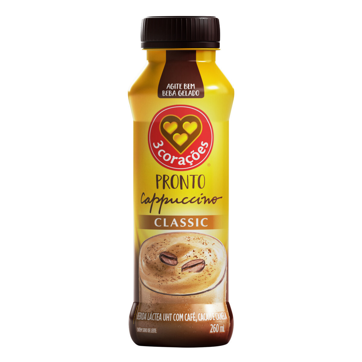 BEBIDA LÁCTEA UHT CAPPUCCINO CLASSIC 3 CORAÇÕES FRASCO 260ML 0