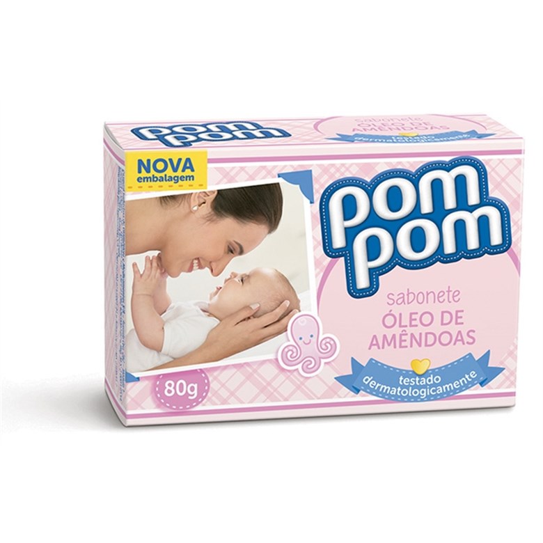SABONETE INFANTIL BARRA HIDRATAÇÃO SUAVE ÓLEO DE AMÊNDOAS POM POM CAIXA 70G