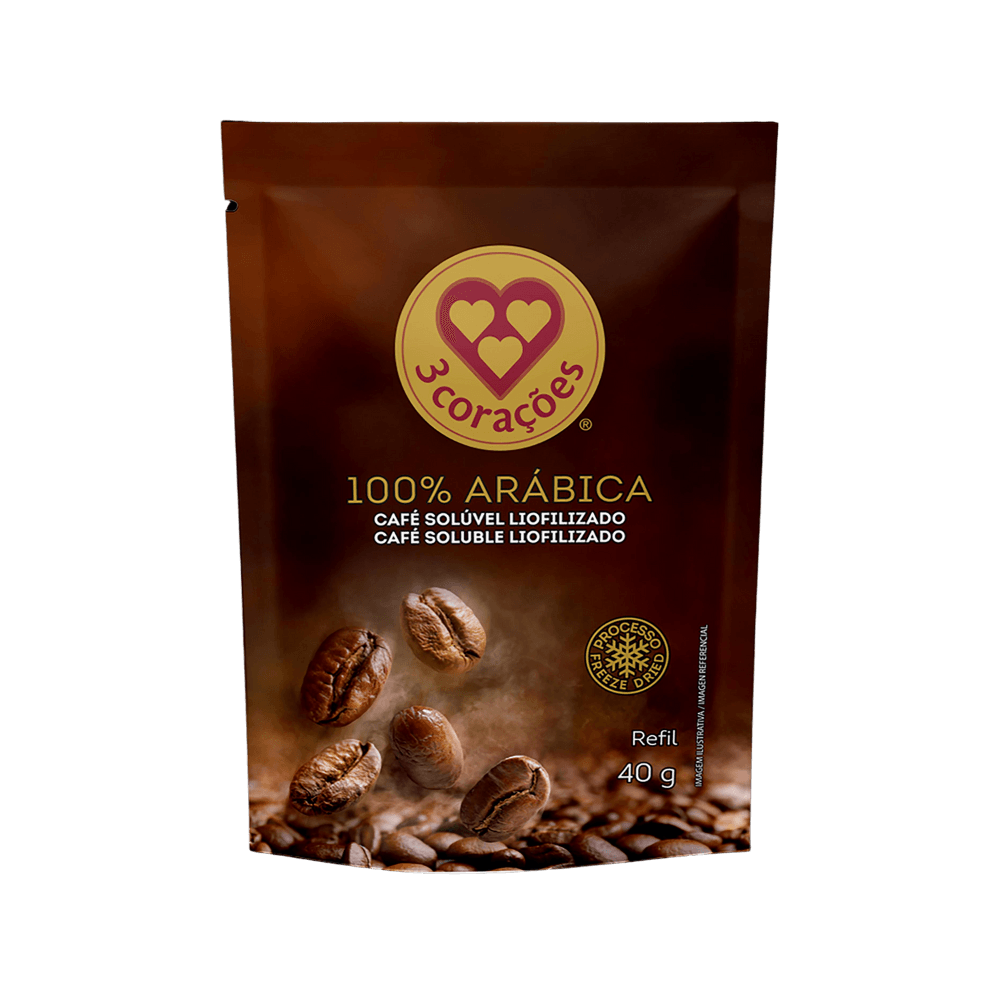 CAFÉ SOLÚVEL LIOFILIZADO 3 CORAÇÕES SACHÊ 40G REFIL