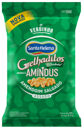 AMENDOIM ASSADO SALGADO SEM PELE AMÍNDUS GRELHADITOS VERDINHO PACOTE 400G 0