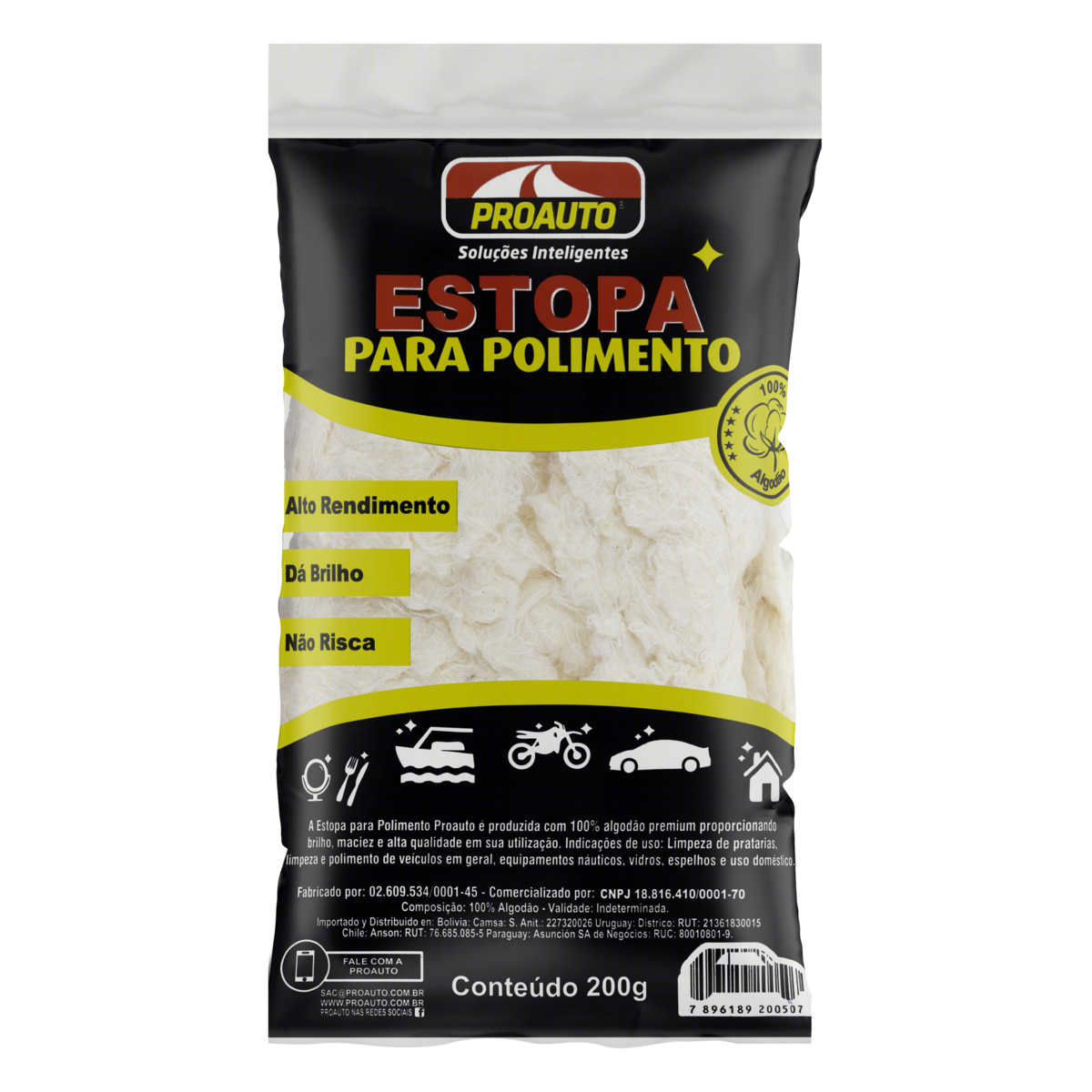 ESTOPA AUTOMOTIVA PARA POLIMENTO PROAUTO PACOTE 200G 0