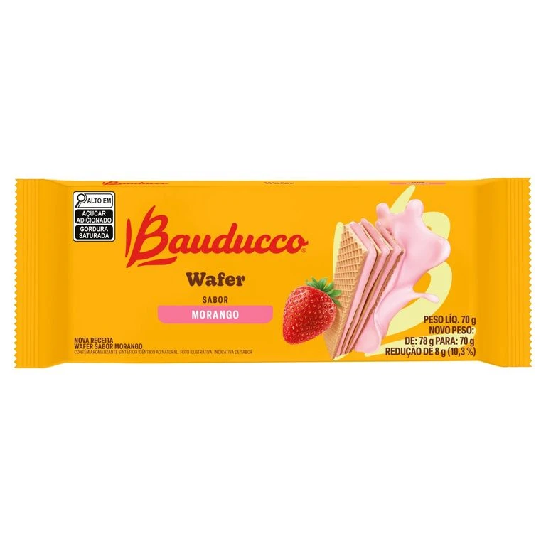 BISCOITO WAFER RECHEIO MORANGO BAUDUCCO PACOTE 70G