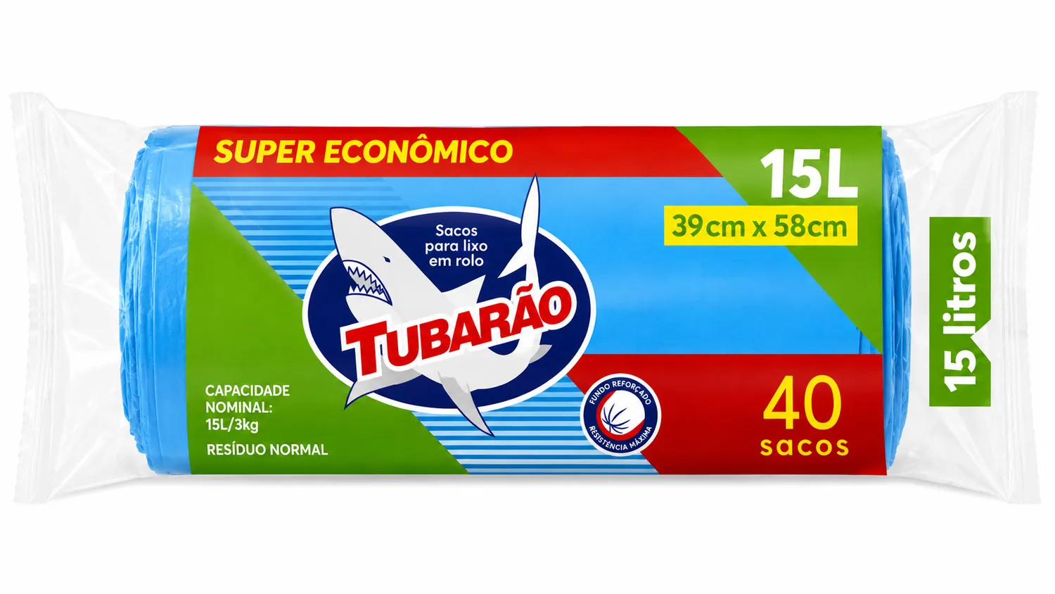 SACO PARA LIXO TUBARÃO 15L ROLO COM 40 UNIDADES