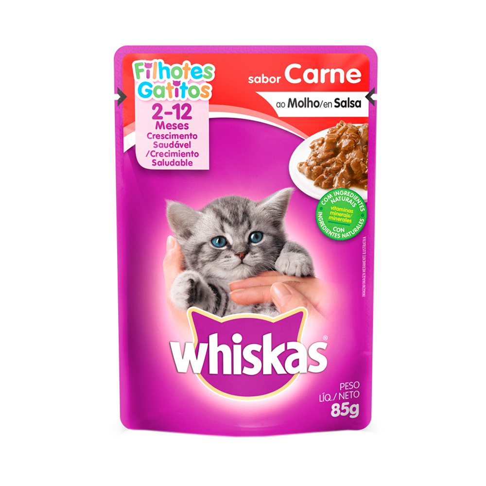 ALIMENTO PARA GATOS FILHOTES CARNE AO MOLHO WHISKAS SACHÊ 85G 0