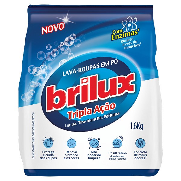 LAVA-ROUPAS PÓ BRILUX TRIPLA AÇÃO PACOTE 1,6KG