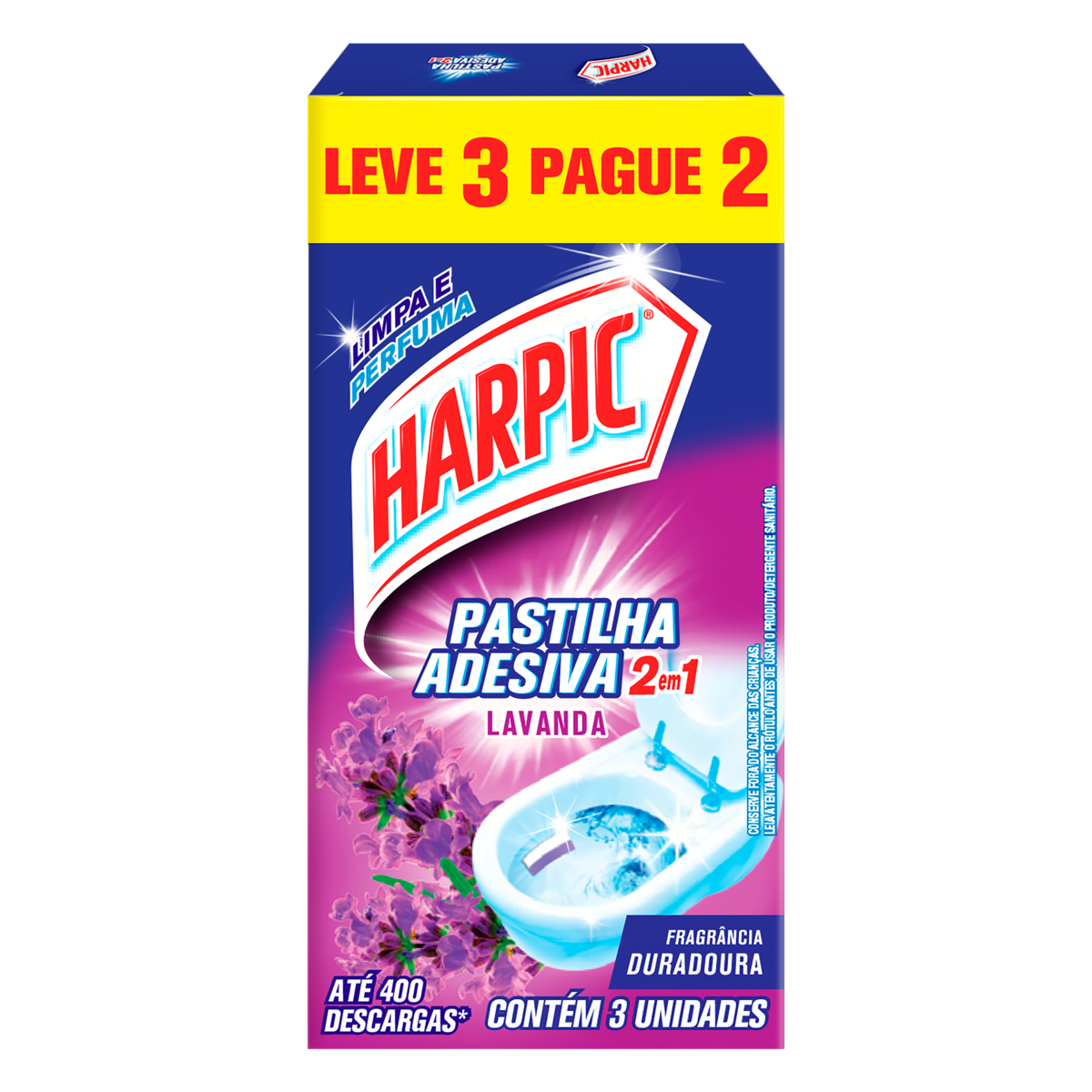 DETERGENTE SANITÁRIO PASTILHA ADESIVA LAVANDA HARPIC LEVE 3 PAGUE 2 UNIDADES