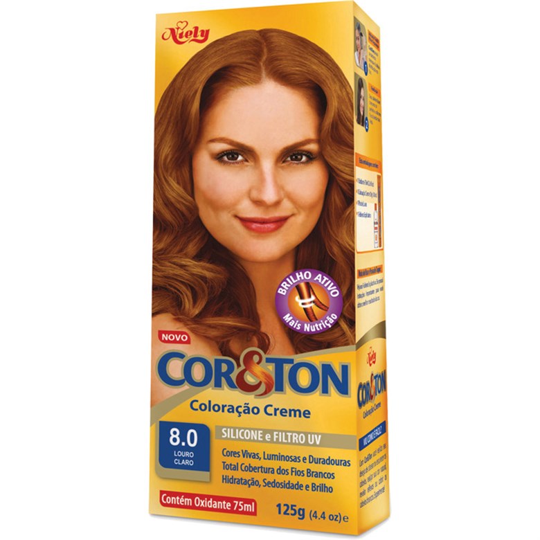 KIT COLORAÇÃO CREME COR 8.0 LOURO CLARO NIELY COR&TON