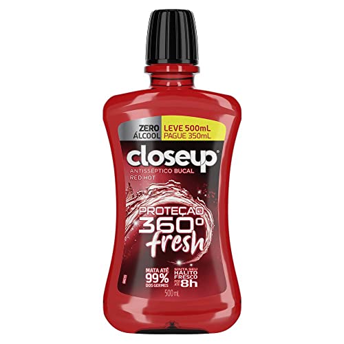 ENXAGUANTE BUCAL ANTISSÉPTICO ZERO ÁLCOOL RED HOT CLOSEUP PROTEÇÃO 360° FRESH FRASCO LEVE 500ML PAGUE 350ML 0