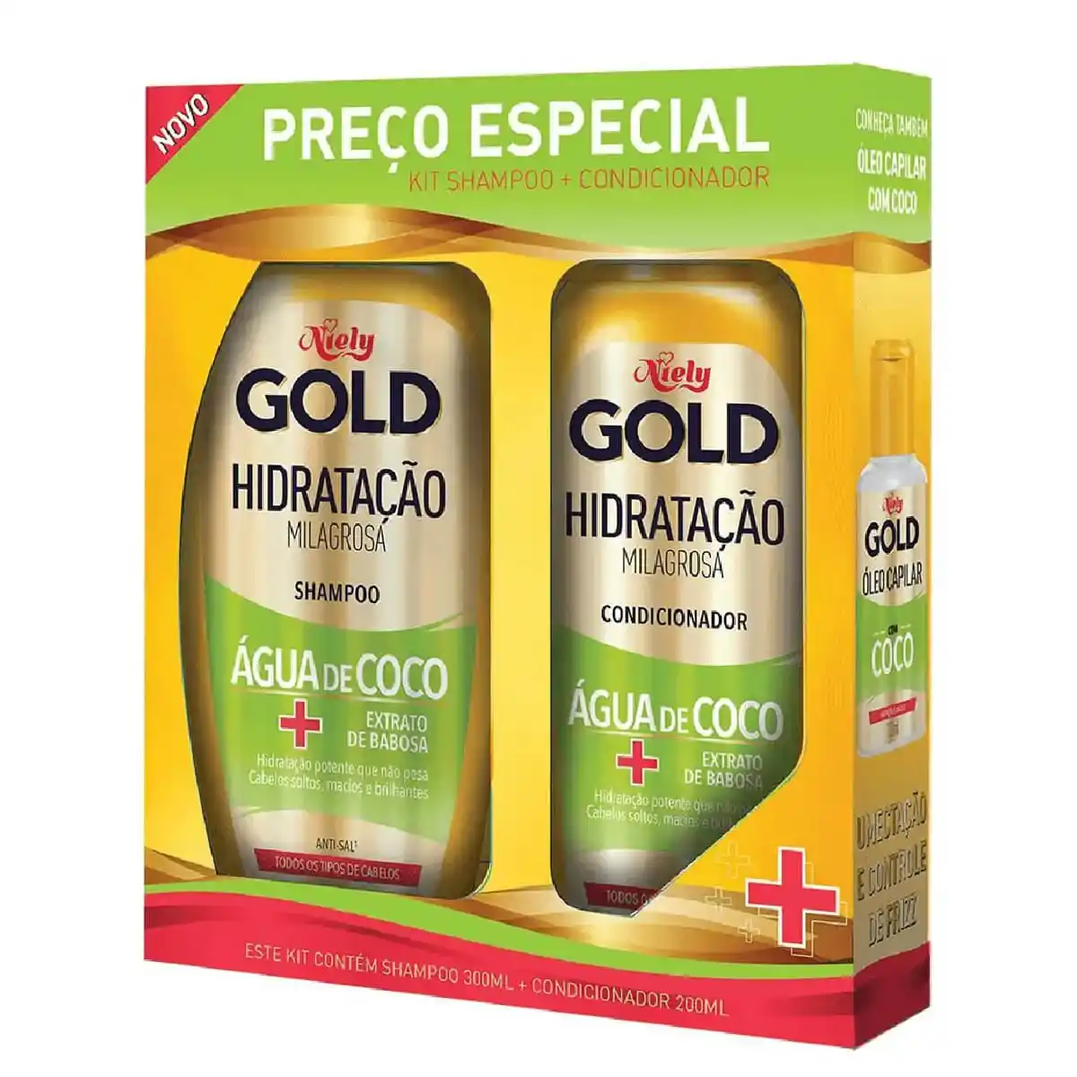KIT NIELY GOLD HIDRATAÇÃO ÁGUA DE CÔCO SHAMPOO 300ML + CONDICIONADOR 200ML