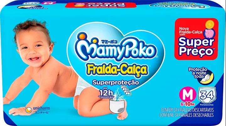 FRALDA DESCARTÁVEL INFANTIL CALÇA MAMYPOKO SUPERPROTEÇÃO M PACOTE 34 UNIDADES