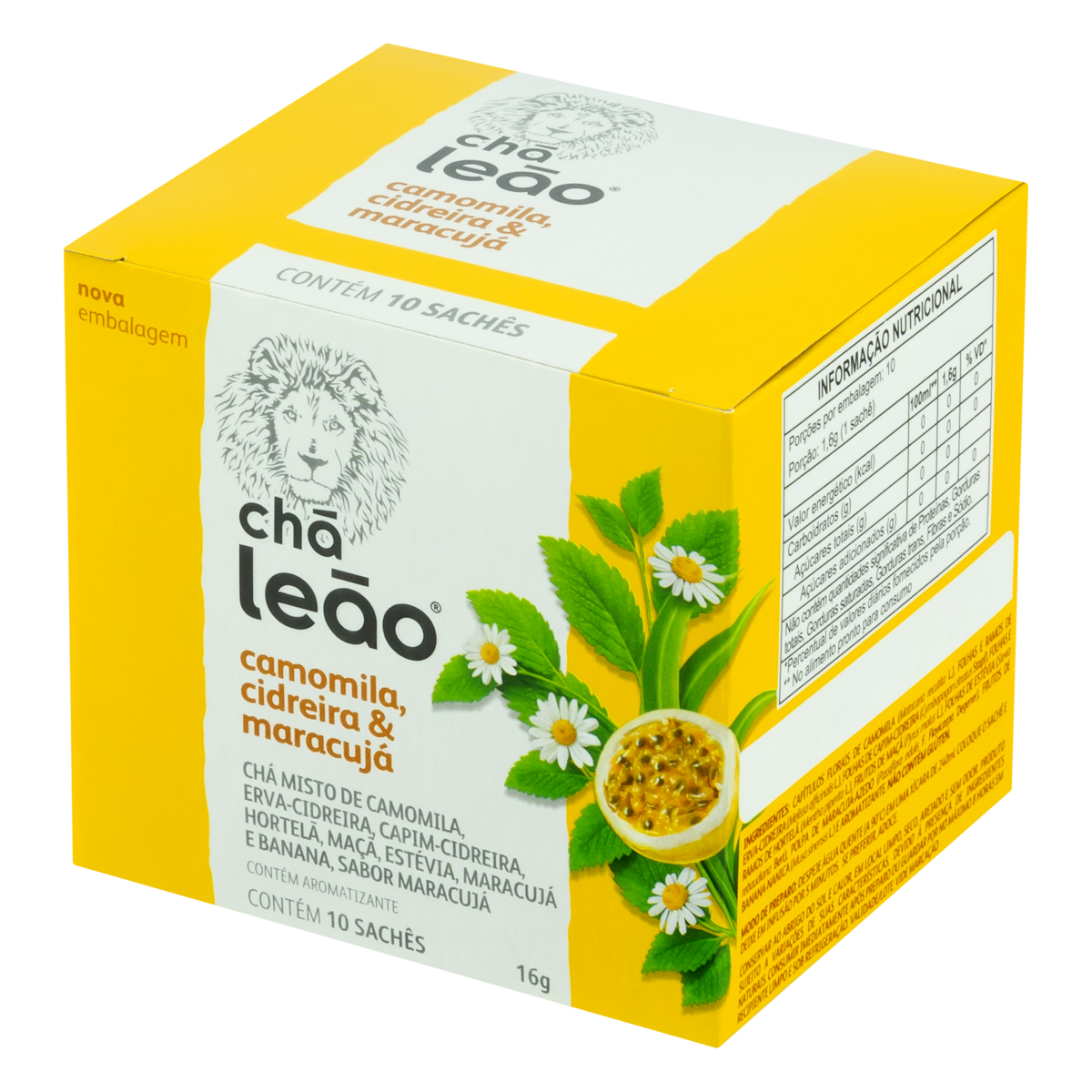CHÁ CAMOMILA, CIDREIRA & MARACUJÁ CHÁ LEÃO CAIXA 16G 10 UNIDADES 0