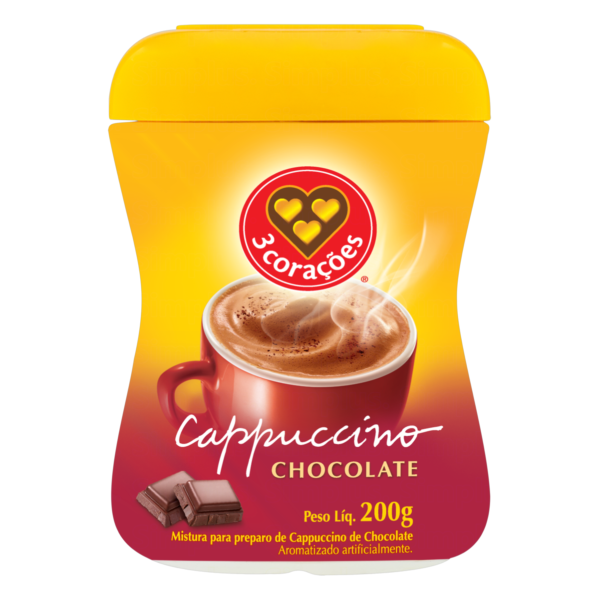 CAPPUCCINO SOLÚVEL CHOCOLATE 3 CORAÇÕES POTE 200G