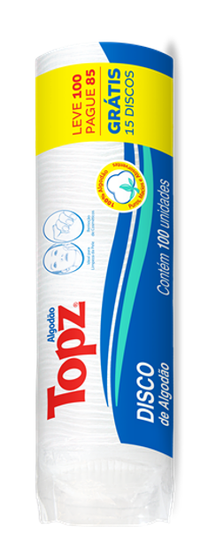 ALGODÃO EM DISCOS TOPZ PACOTE LEVE 100 PAGUE 85 UNIDADES