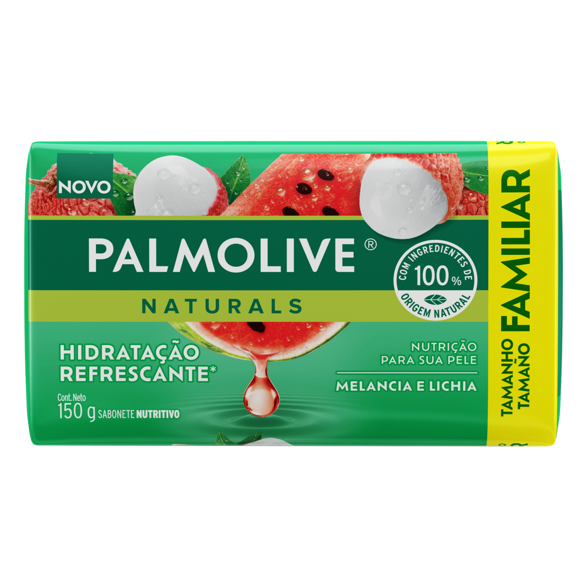 SABONETE BARRA HIDRATAÇÃO REFRESCANTE MELANCIA E LICHIA PALMOLIVE NATURALS ENVOLTÓRIO 150G TAMANHO FAMILIAR