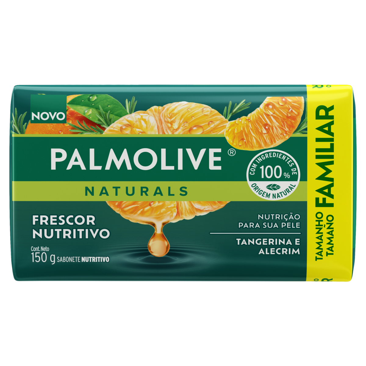 SABONETE BARRA FRESCOR NUTRITIVO TANGERINA E ALECRIM PALMOLIVE NATURALS ENVOLTÓRIO 150G TAMANHO FAMILIAR