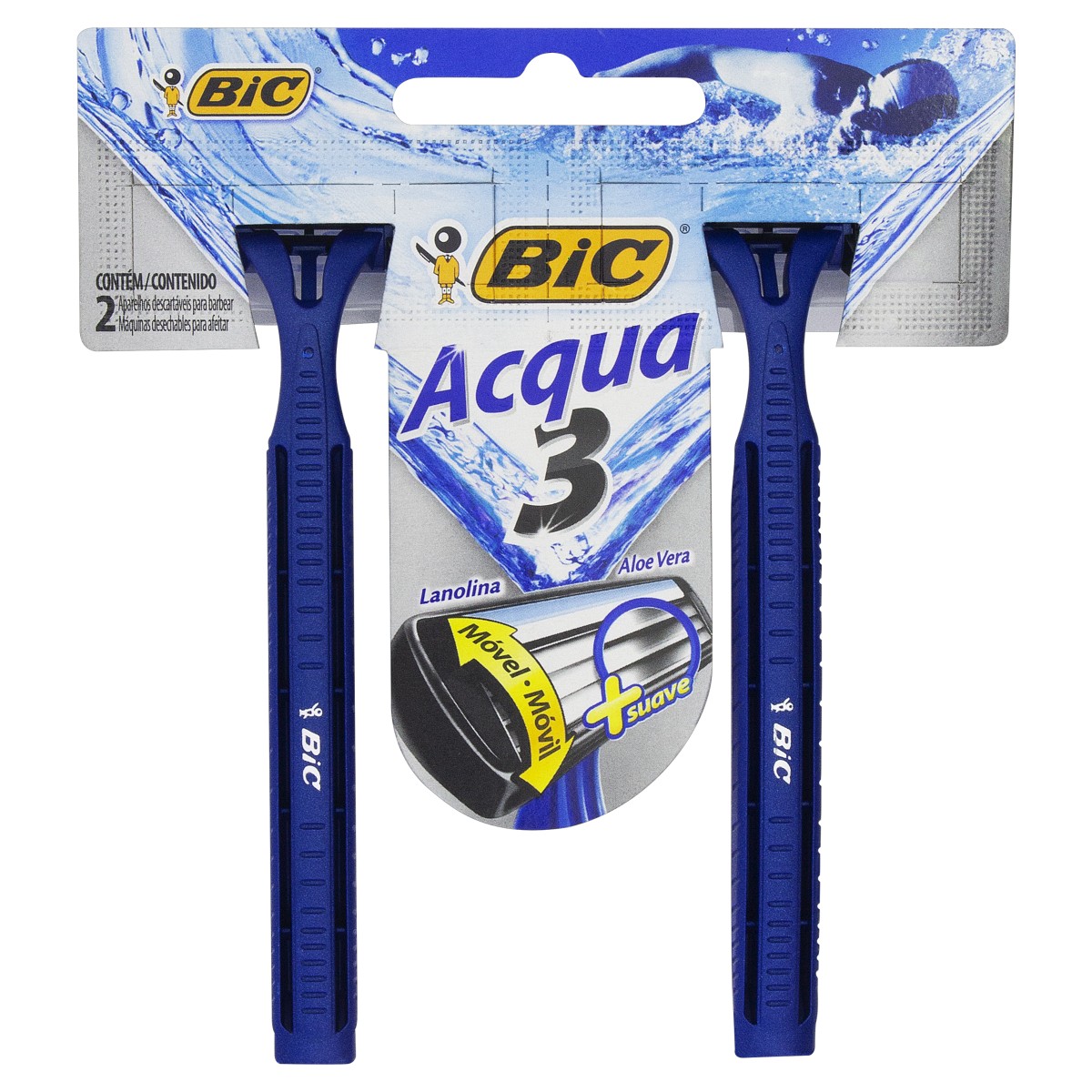APARELHO DESCARTÁVEL PARA BARBEAR MÓVEL BIC ACQUA 3 2 UNIDADES