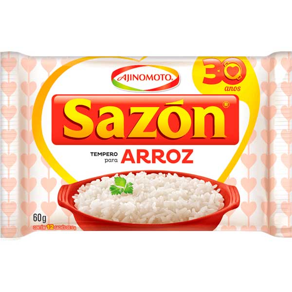 TEMPERO PÓ PARA ARROZ SAZÓN PACOTE 60G 12 UNIDADES
